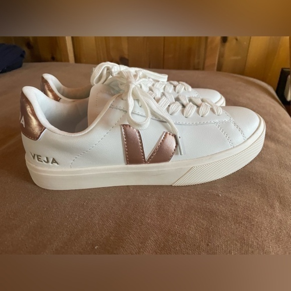 Veja White and Rose Gold Sneakers